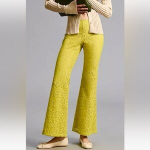 Anthropologie Lace Flare Pants in Chartreuse Yellow